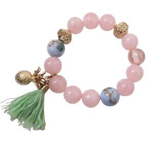 Pink beaded stretch bracelet w tassel